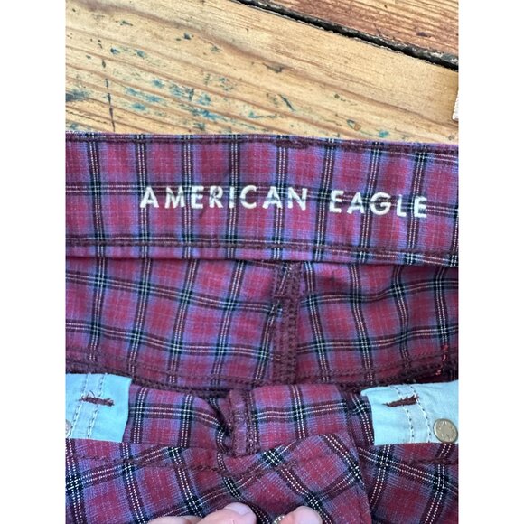 American‎ Eagle Womens Red High rise Mini Skirt 6 polyester button zipper plaid - Picture 4 of 7